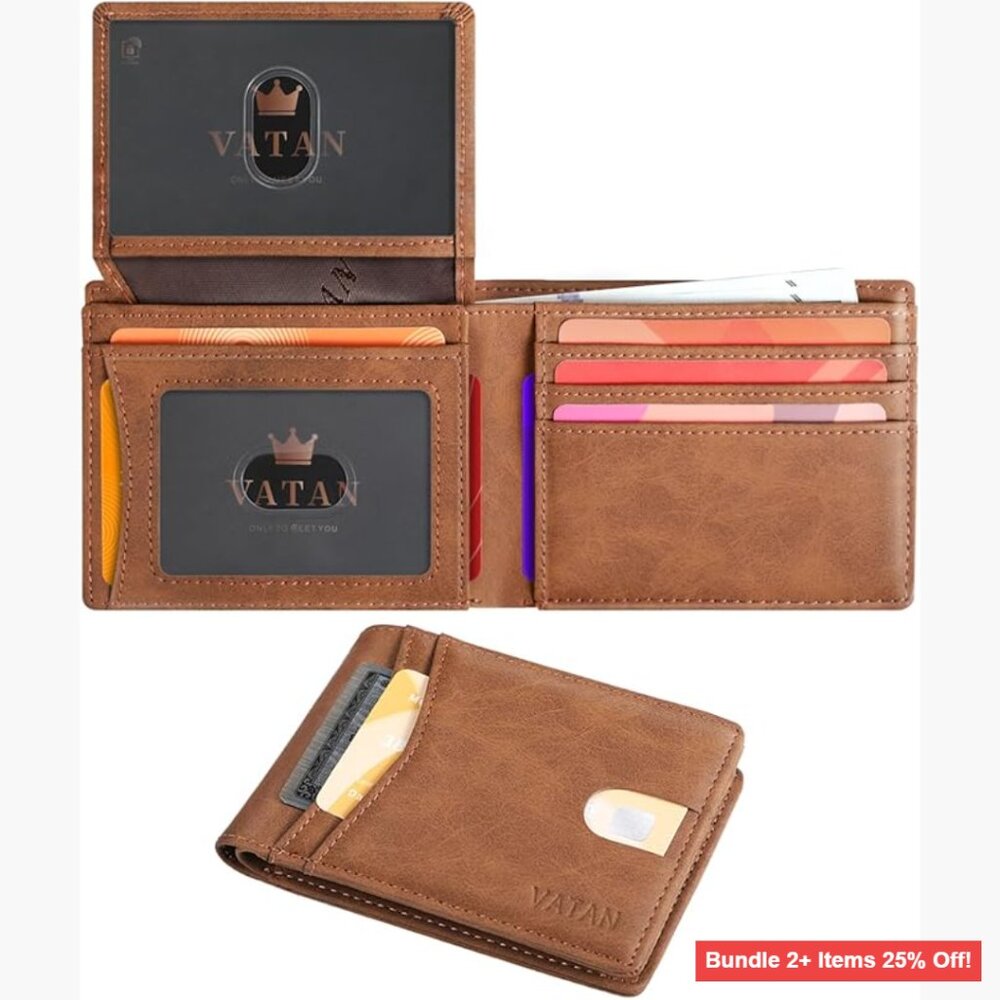 Slim RFID Blocking Leather Wallet for Men, Holds 15 Cards, Bifold Minimalist